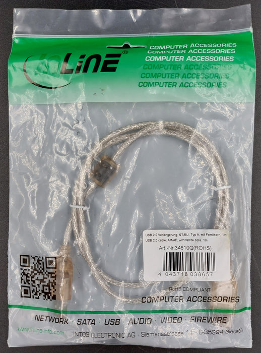 USB 2.0 cable, AM/AF, with ferrite core, 1m - m.e.d. GmbH Schulz