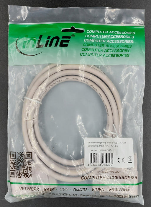 Serial cable, DB25M/ F, 1:1, 1.8m - m.e.d. GmbH Schulz