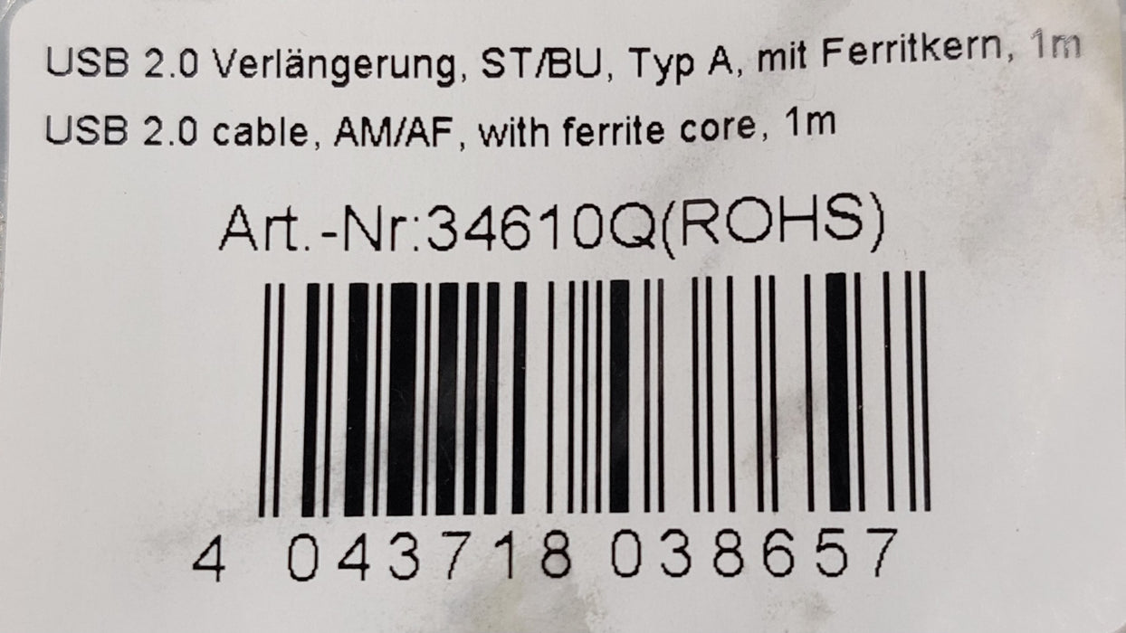 USB 2.0 cable, AM/AF, with ferrite core, 1m - m.e.d. GmbH Schulz