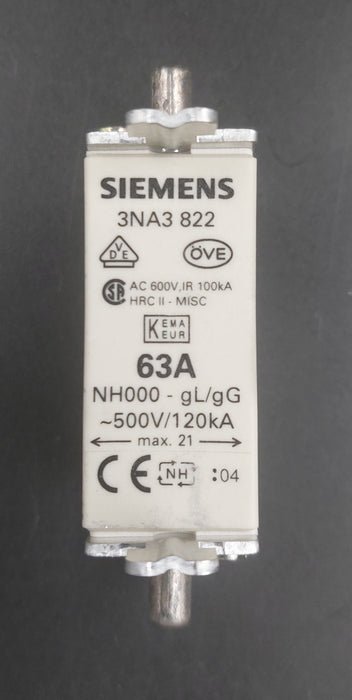Siemens 3NA3 NH-Sicherung NH000, 500V ac / 63A - m.e.d. GmbH Schulz