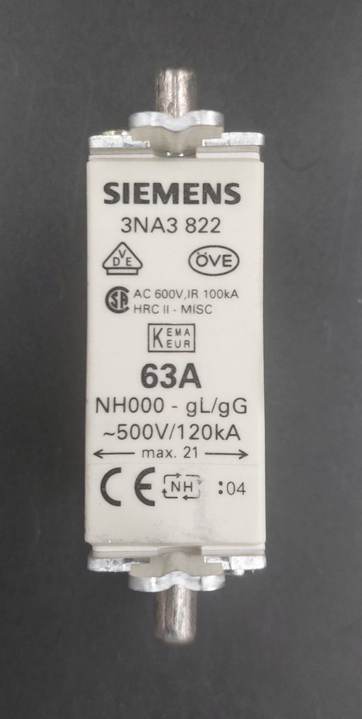 Siemens 3NA3 NH-Sicherung NH000, 500V ac / 63A - m.e.d. GmbH Schulz